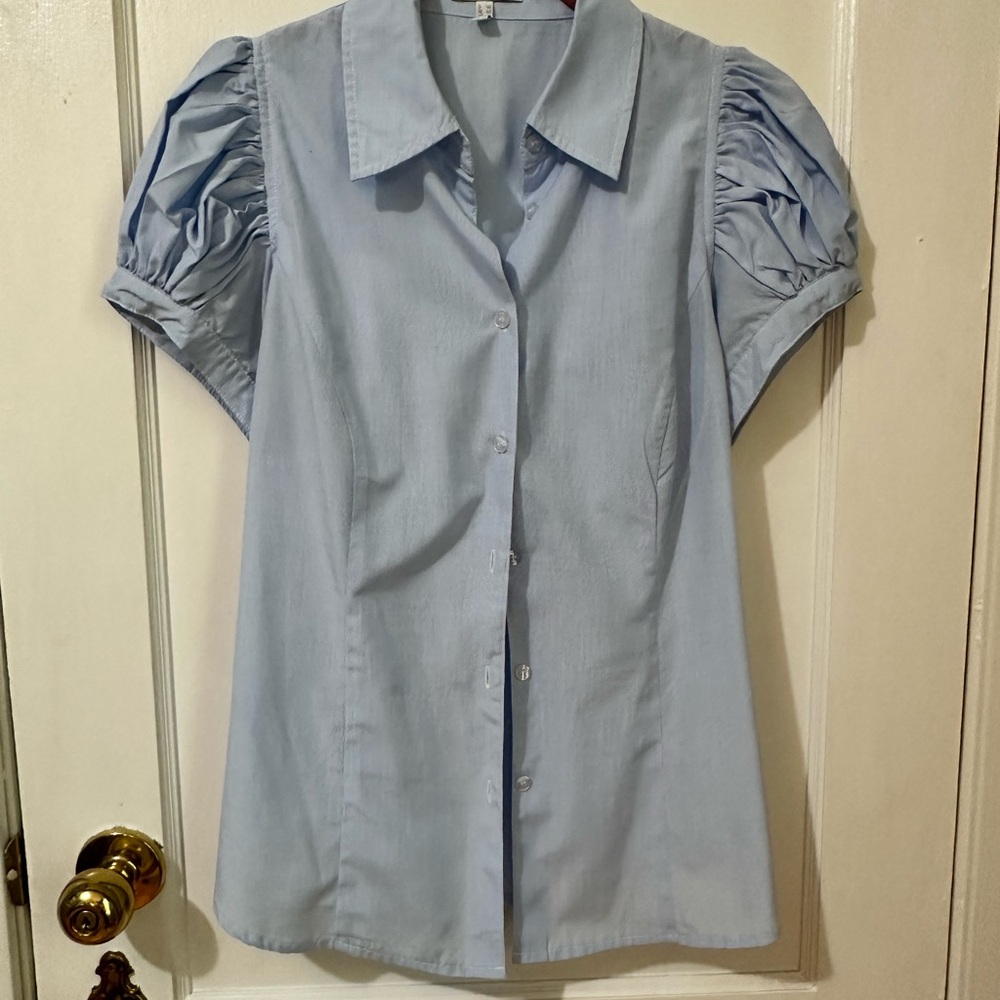 Light Blue Puff Sleeve Women's Top